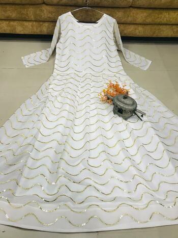 Adorable White Color Georgette Fancy Thread Sequence Work Party Wear Gown