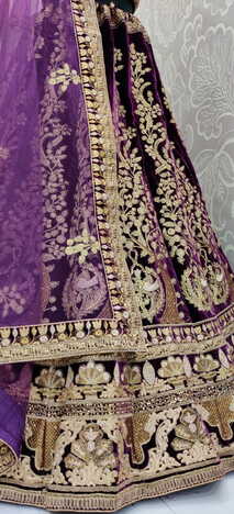 Wonderful Violet Color Designer Pure Velvet Zari Diamond Work Lehenge Choli For Wedding Wear