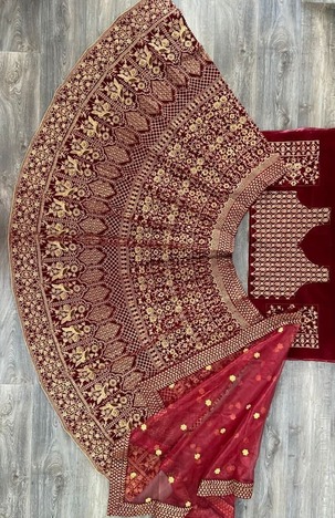 Color Velvet Embroidered Work Lehenga Choli For Bridal Wear