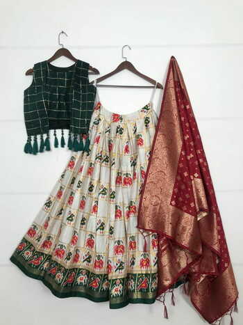 Wedding Wear Rich Cotton Foil Printed Lehenga with Jacquard Dupatta Choli Design