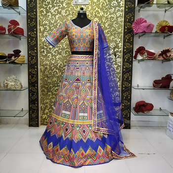 Ravishing Royal Blue Color Taffeta Silk Printed Party Wear Lehenga Choli Design