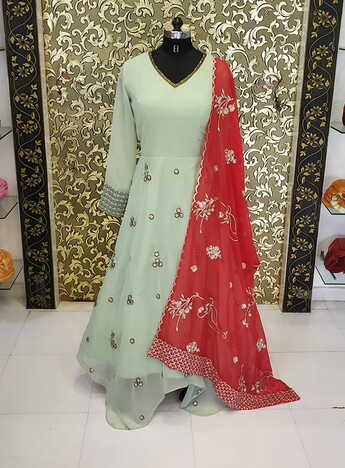 Glowing Green Color Georgette Embroidered Full Stitched Salwar Suit