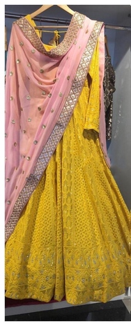 Beautiful Yellow Georgette With Chain Stitch Work Salwar Suit