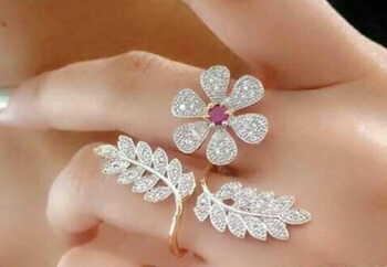 Beautiful Pink & White Diamond Golden Imitation Ring KLP422