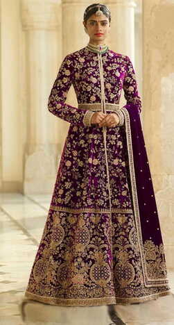 Gorgeous Purple Color Wedding Wear Velvet Dori Thread Embroidered Work Salwar Suit