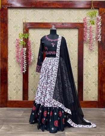 Black Color Function Wear Printed Crape Lehenga Choli