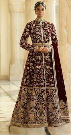Stylish Maroon Color Designer Velvet Dori Thread Embroidered Work Salwar Suit For Party Wear