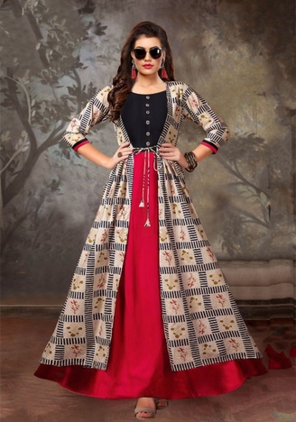 Beautiful Cream Color Rayon Digital Printed Full Stitched Gown