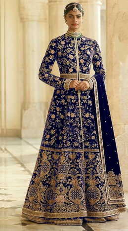 Sensational Navy Blue Color Festive Wear Thread Dori Embroidered Work Velvet Salwar Suit
