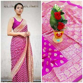 Delightful Magenta Color Flower Design Heavy Border Banarasi Saree Blouse For Function Wear