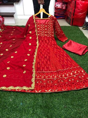 Classic Red Georgette With Chain Stitch Work Salwar Suit VT