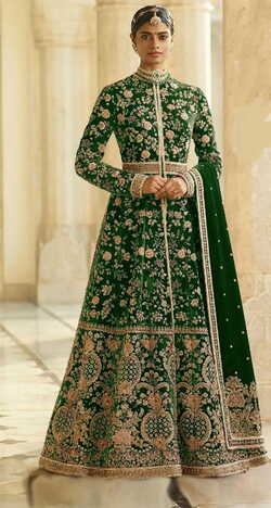 Sizzling Forest Green Color Designer Embroidered Dori Thread Work Velvet Salwar Suit For Women