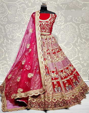 Rani Pink Function Wear Velvet Design Fancy Diamond Embroidered Work Lehenga Choli
