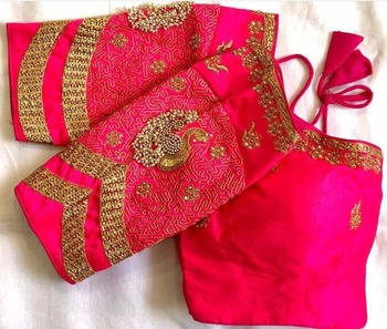 Rani Pink Color Phantom Silk Zari Work Ready Made Blouse