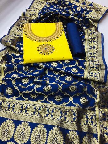 Yellow Designer Heavy PC Cotton With Hand Work Salwar Suit For Party Wear
