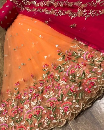 Orange Color Wedding Wear Zari Cut Thread Work Organza Lehenga Choli