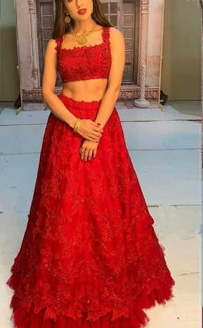 Radiant Red Color Organza Net Embroidered Occasion Wear Lehenga Choli