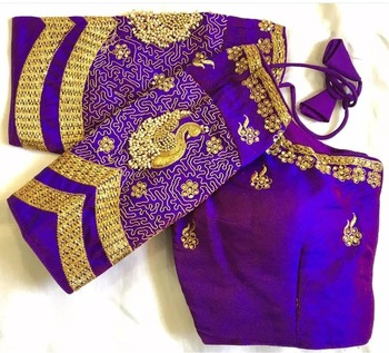 Violet Color Occasion Wear Ready Made Silk Zari Work Blouse