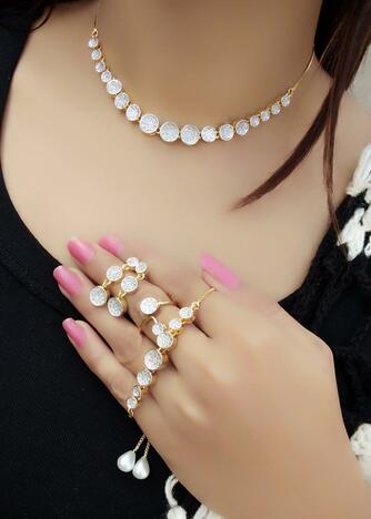 Outstanding White Color American Diamond Necklace Set For Women