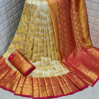 Classic Cream Banarasi Silk Saree Blouse For Women