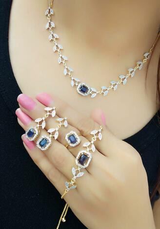 Attractive Blue Color Diamond Imitation Necklace Set