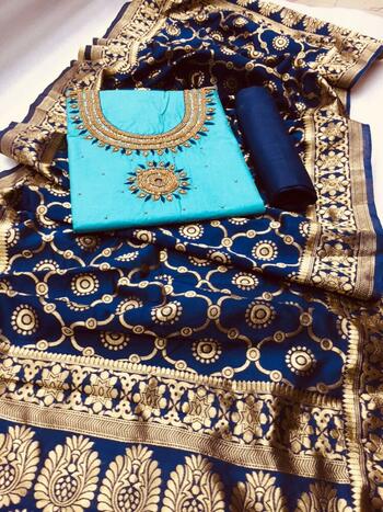 Light Blue Heavy PC Cotton With Hand Work Salwar Suit For Function Wear