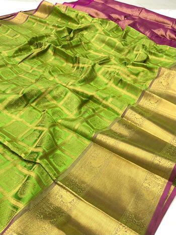 Flattering Light Green Color Festive Wear Designer Banarasi Silk Zari Work Saree Blouse