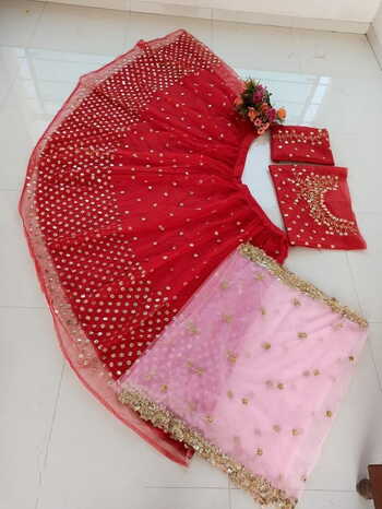 Classic Red Net Embroidered Sequence Work Lehenga Choli V Design Online