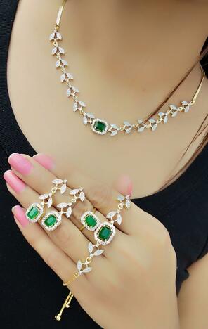 Incredible Green Color American Diamond Imitation Necklace Set