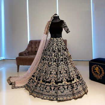 Pleasing Black Color Banglori Satin Embroidered Work Wedding Wear Lehenga Choli Online