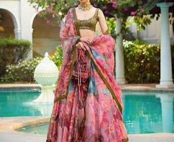 Phenomenal Pink Color Stylish Organza Sequence Work Lace With Digital Printed Lehenga Choli For Party Wear