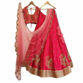 Classic Red Silk With Embroidered Work Party Wear Lehenga Choli