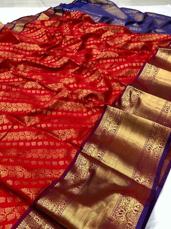 Radiant Red Color Beautiful Zari Work Fancy Silk Banarasi Saree Blouse For Wedding Wear