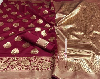 Maroon Colour Banarasi Silk Saree Design Online For Women