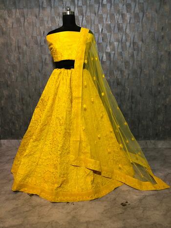 Imposing Yellow Color Silk Embroidered Work Designer Function Wear Lehenga Choli