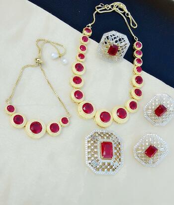 Unique Pink Diamond Colour Jewellery Set KLP201