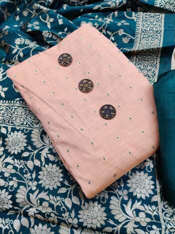 Classy Peach Color Casual Wear Banarasi Bootti Fancy Work Salwar Kameez For Ladies
