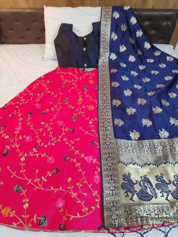 Marvellous Pink Color Blue Malbari Silk Lehenga Choli For Wedding Wear