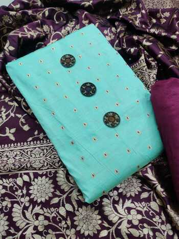 Captivation Light Blue Color Fancy Bootti Banarasi Designer Work Salwar Suit For Occasion Wear