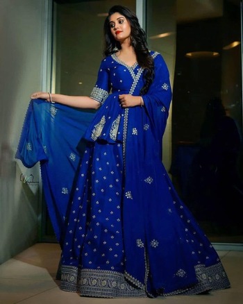 Royal Blue Georgette Embroidered Work Function Wear Lehenga Choli