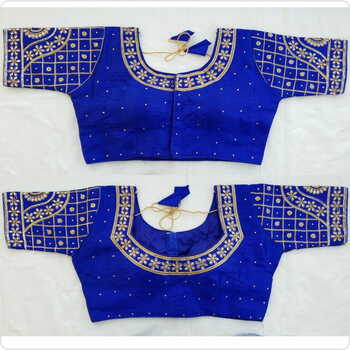 Royal Blue Embroidered Zari Thread Work Readymade Blouse Design Online