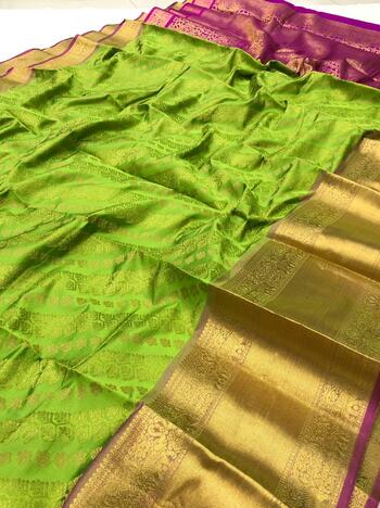 Light Green Color Designer Banarasi Silk Heavy Zari Work Saree Blouse For Wedding Wear