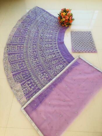 Beautiful Purple Designer Net Chine Stitch Lehenga Chol Design Online