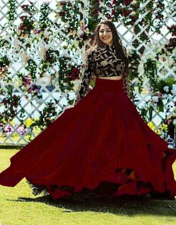 Wedding Wear Maroon Color Taffeta Silk Plain 2 Layer Designer Stitched Lehenga With Velvet Choli For Girls Wear