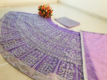 Beautiful Purple Designer Net Chine Stitch Lehenga Chol Design Online