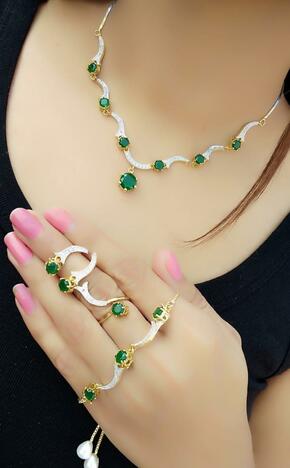 Wonderful Green Color Festive Wear Imitation Diamond Set For Women