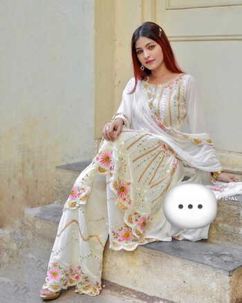 Graceful Off White Georgette Fancy Embroidered Mirror Work Sharara Suit