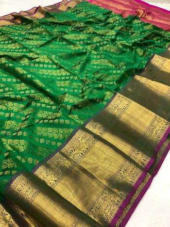 Energetic Green Color Designer Silk Banarasi Fancy Zari Work Saree Blouse For Festive Wear