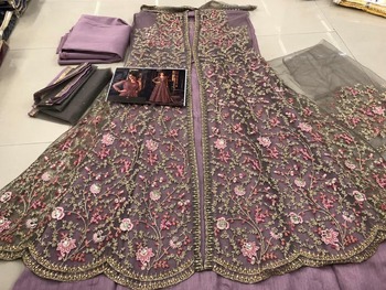 Violet Color Net Emmbroidered Work Wedding Wear Indo Western Suit