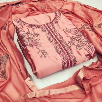 Admirable Peach Color Satin Diamond Embroidered Work Salwar Suit